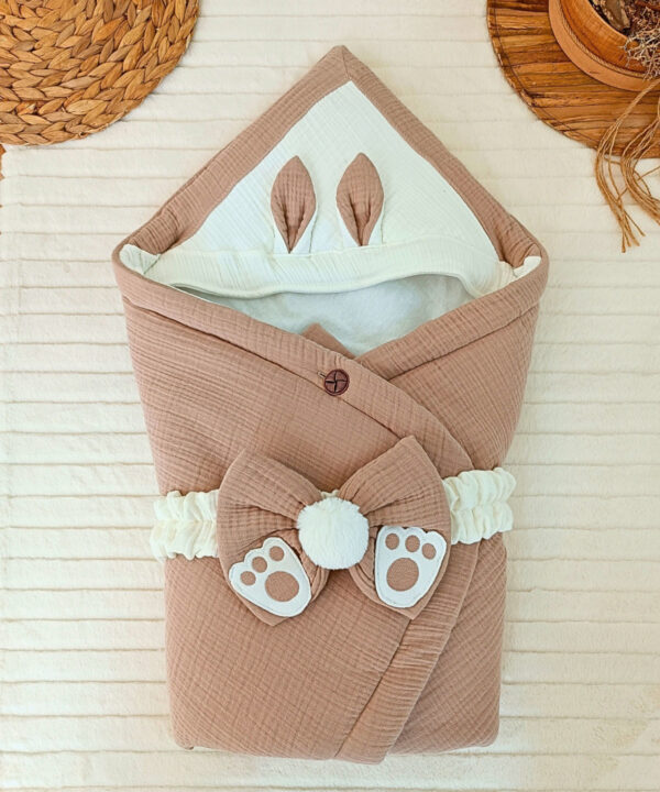 قنداق قطني ناعم مع قبعة موديل ارنب