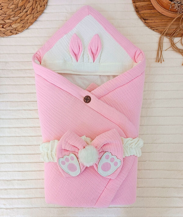 قنداق قطني ناعم مع قبعة موديل ارنب