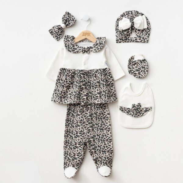 طقم بناتي نمر ابيض واسود 5 قطع