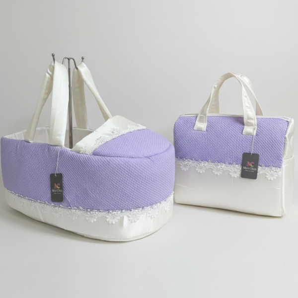 حمالة بيبي مع شنتة بلون بطرف دانتيل