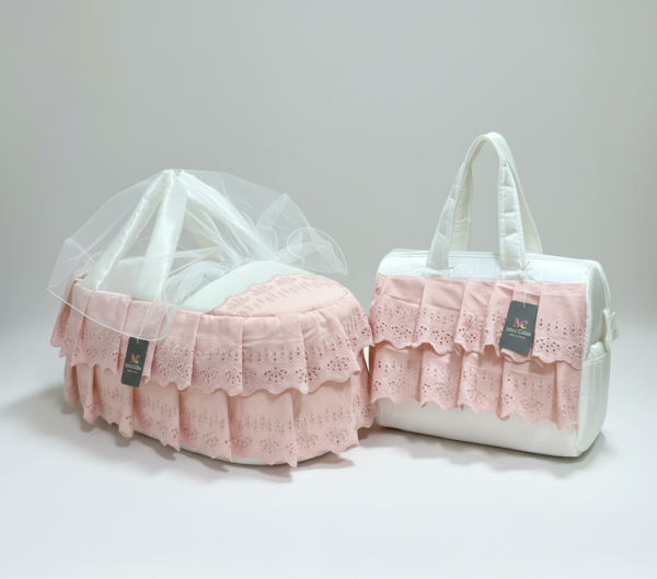 حمالة بيبي مع شنتة قماش مخرم طبقتين