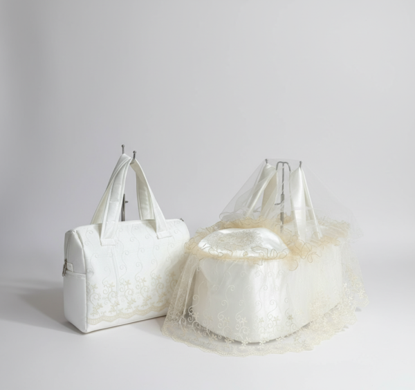 حمالة بيبي مع شنتة قماش دانتيل طبقة