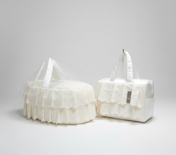 حمالة بيبي مع شنتة قماش مخرم طبقتين