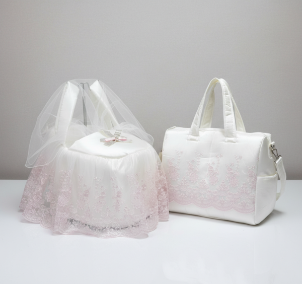 حمالة بيبي مع شنتة قماش دانتيل طبقة